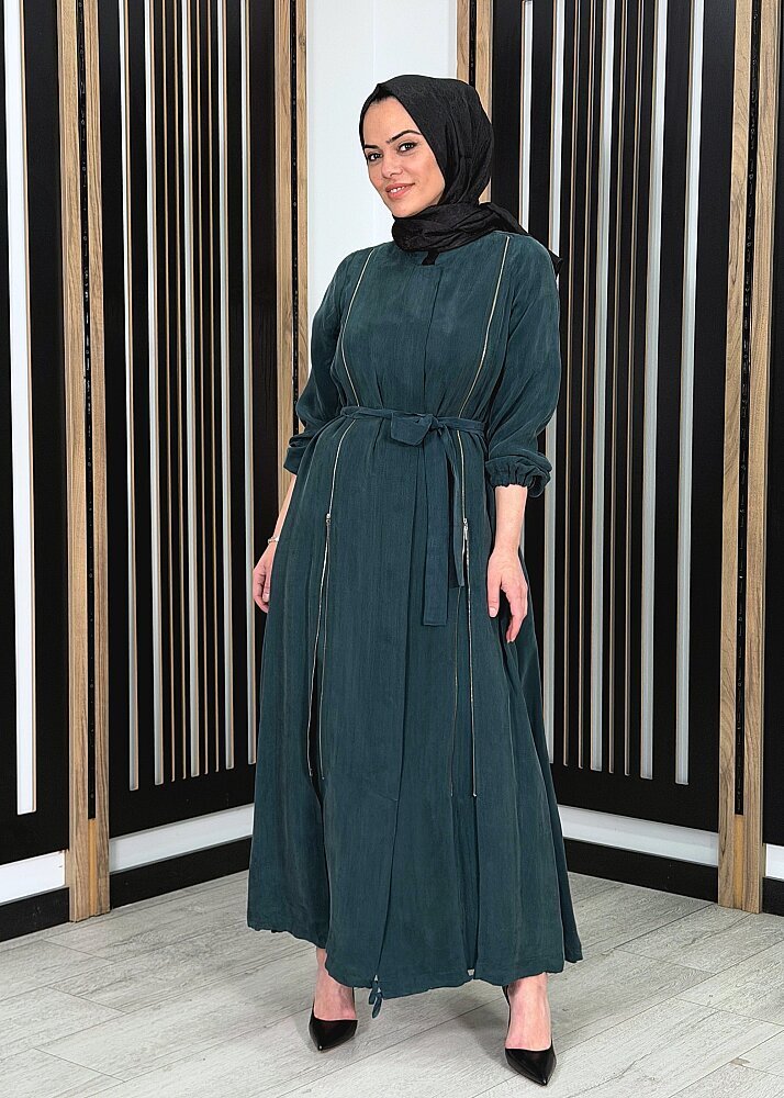 MissWhence Yanlardan Fermuarlı Ferace YEŞİL