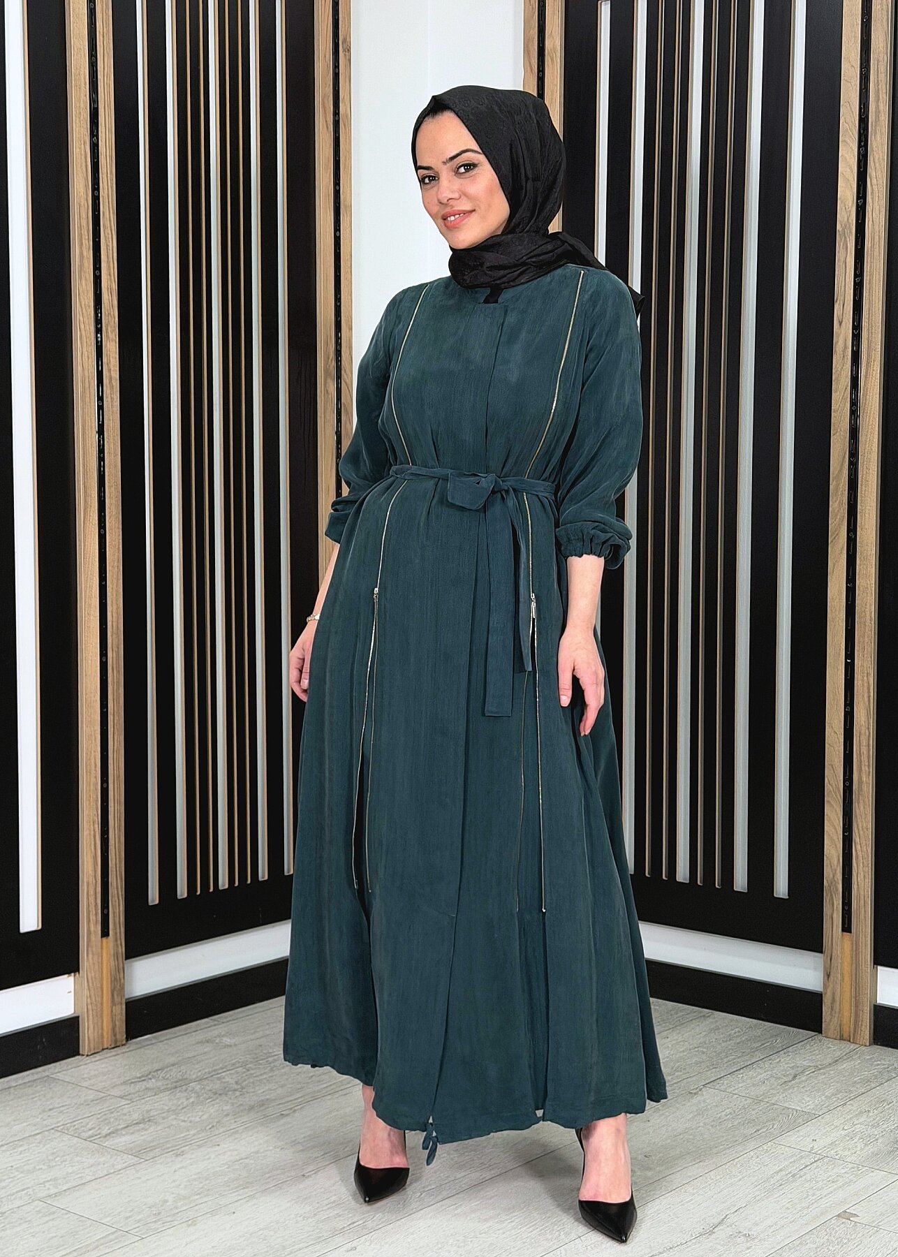 MissWhence Yanlardan Fermuarlı Ferace YEŞİL - 1