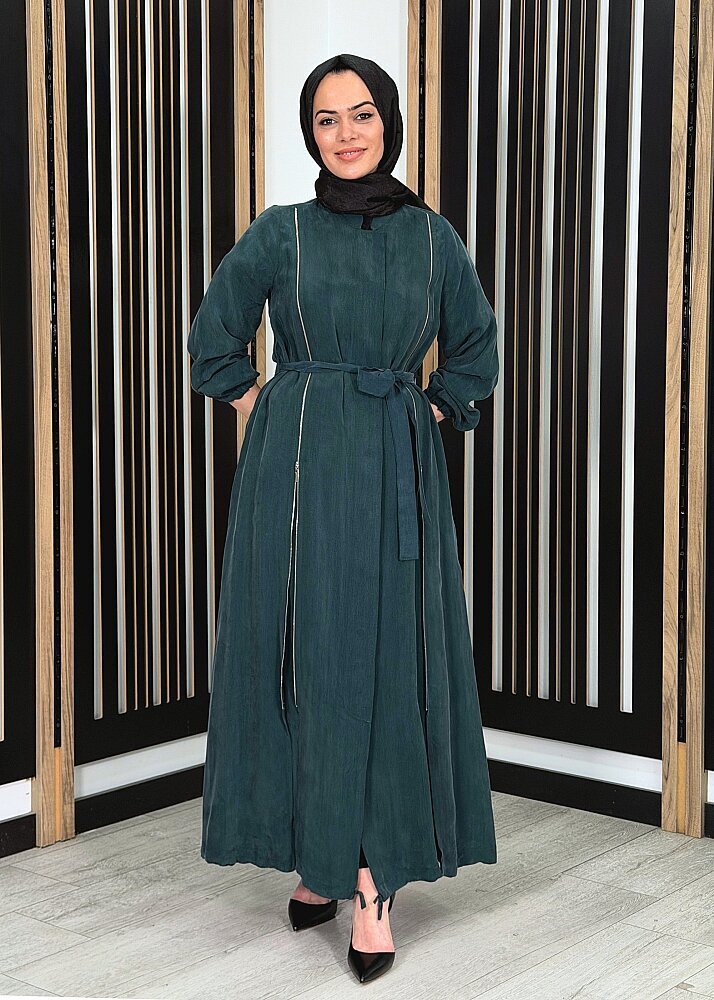 MissWhence Yanlardan Fermuarlı Ferace YEŞİL - 2