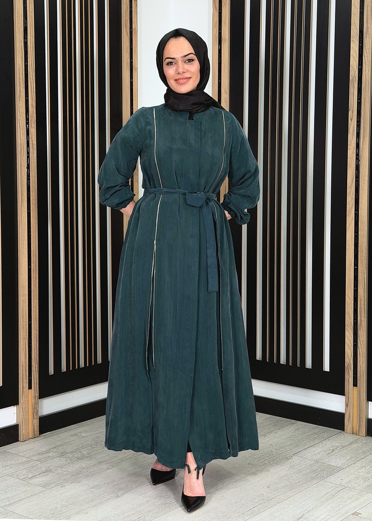 MissWhence Yanlardan Fermuarlı Ferace YEŞİL - 2