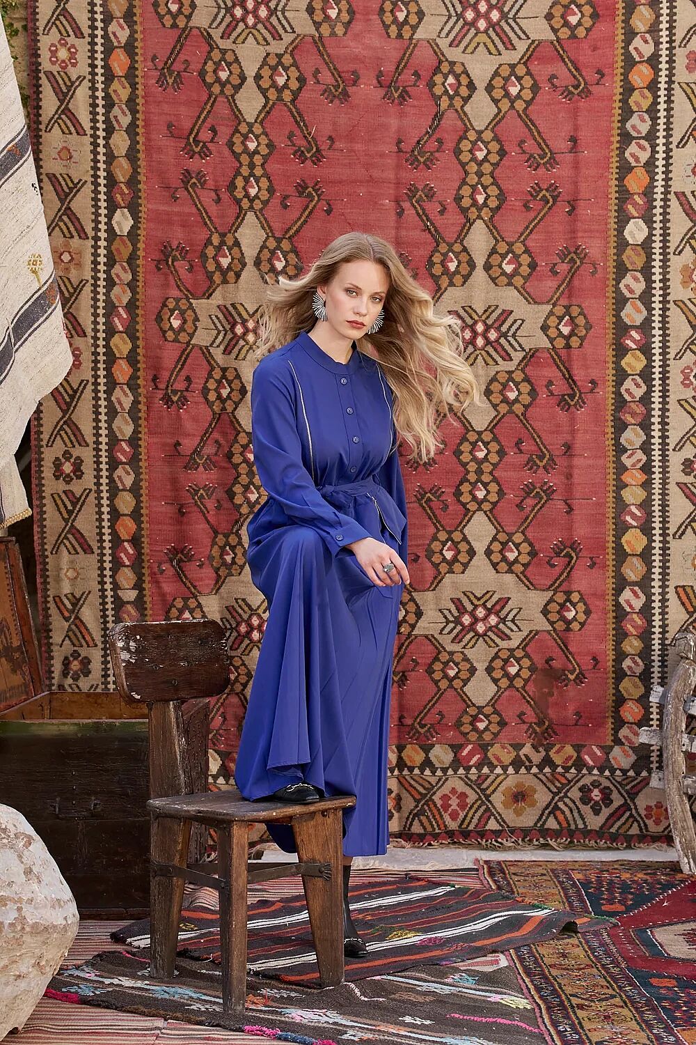 MissWhence Yarıya Kadar Düğmeli Fermuar Detaylı Elbise SAKS - 4