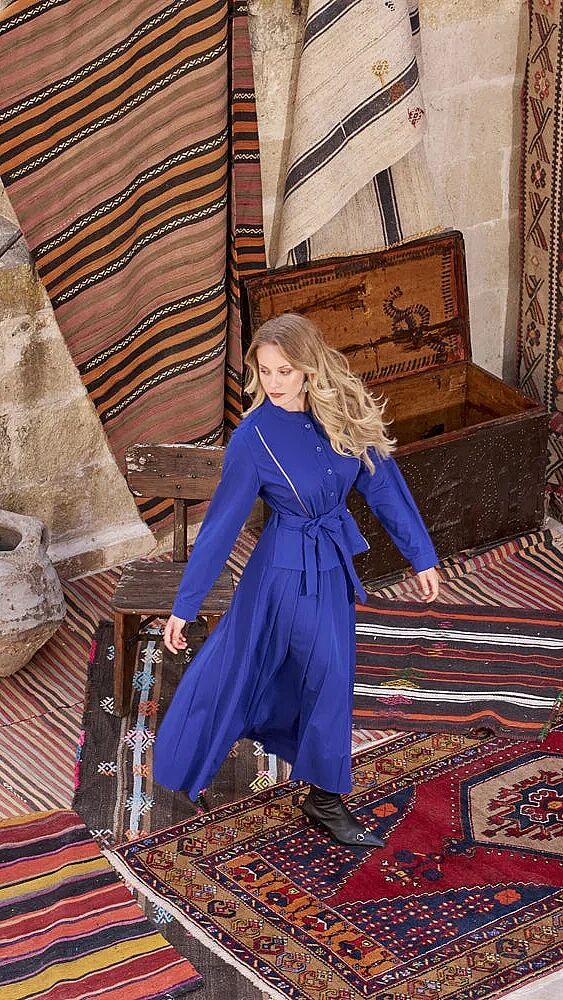 MissWhence Yarıya Kadar Düğmeli Fermuar Detaylı Elbise SAKS - 5