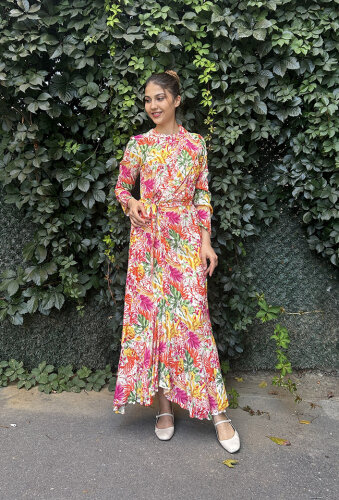 NiQozza Blossom Floş Elbise Desenli