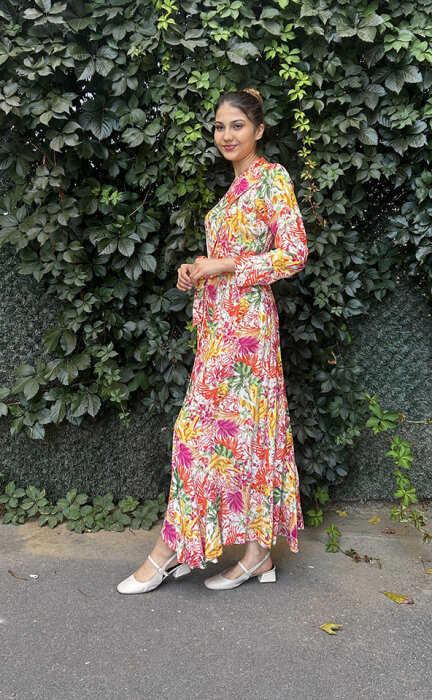 NiQozza Blossom Floş Elbise Desenli - 3