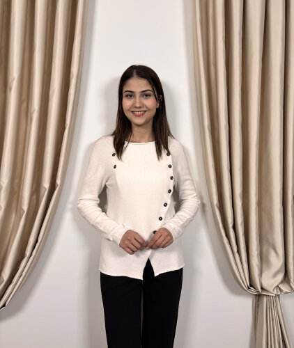 NiQozza Defne Düğmeli İthal Triko Kazak EKRU - 6