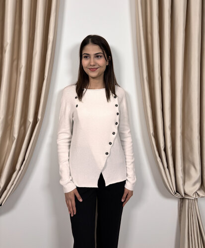 NiQozza Defne Düğmeli İthal Triko Kazak EKRU - 2