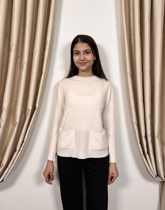 NiQozza Yasemin İthal Cepli Triko Kazak EKRU - 2