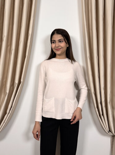 NiQozza Yasemin İthal Cepli Triko Kazak EKRU