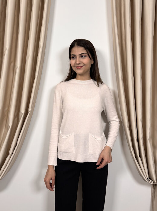 NiQozza Yasemin İthal Cepli Triko Kazak EKRU - 1