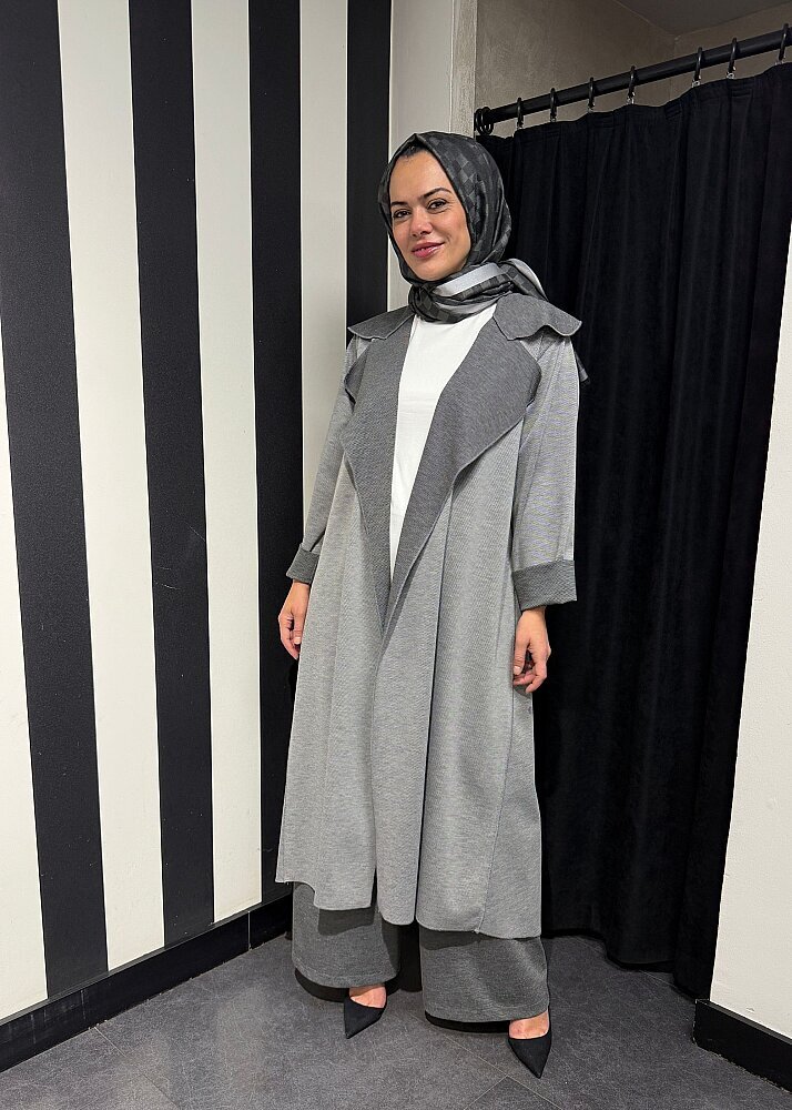 Noi Çift Renkli Diagonel Örme Bol Paça Pantolon ANTRASİT - 4