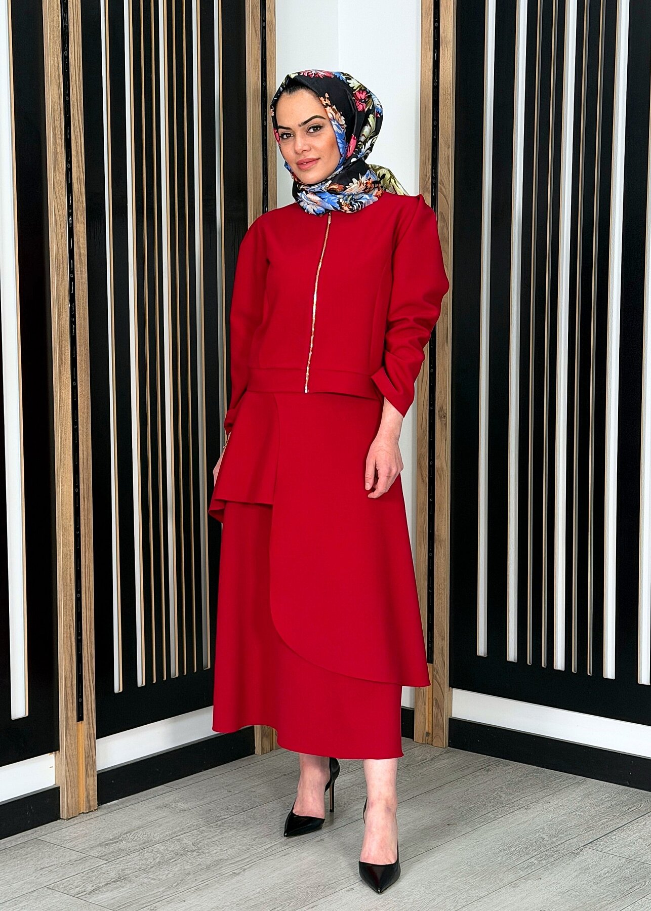 Noİ Double Krep İki Katlı Yandan Çıtçıtlı Anvelop Etek KIRMIZI - 2