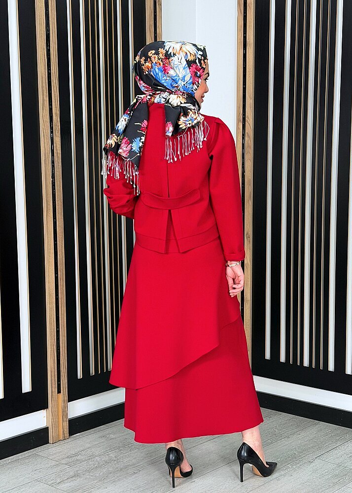 Noİ Double Krep İki Katlı Yandan Çıtçıtlı Anvelop Etek KIRMIZI - 4