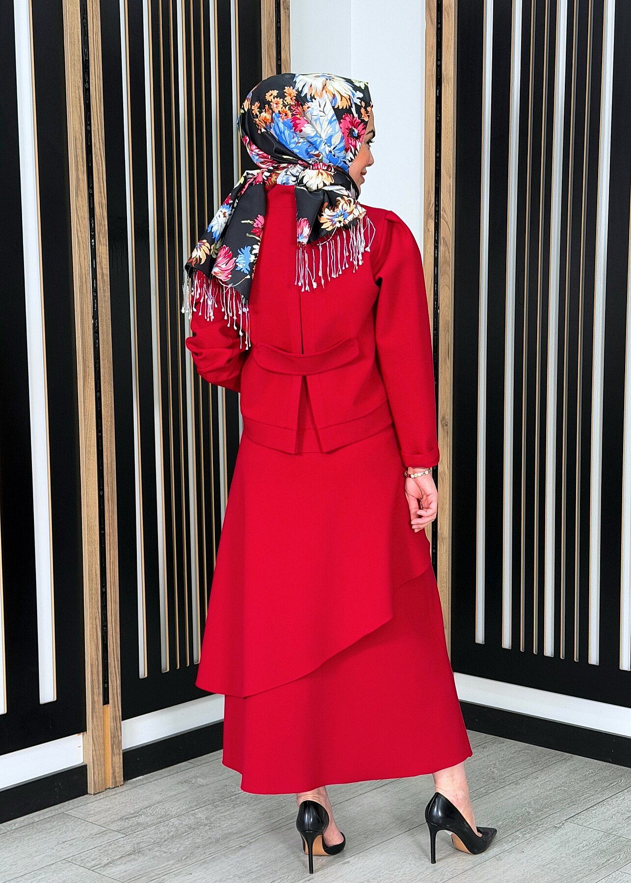 Noİ Double Krep İki Katlı Yandan Çıtçıtlı Anvelop Etek KIRMIZI - 4