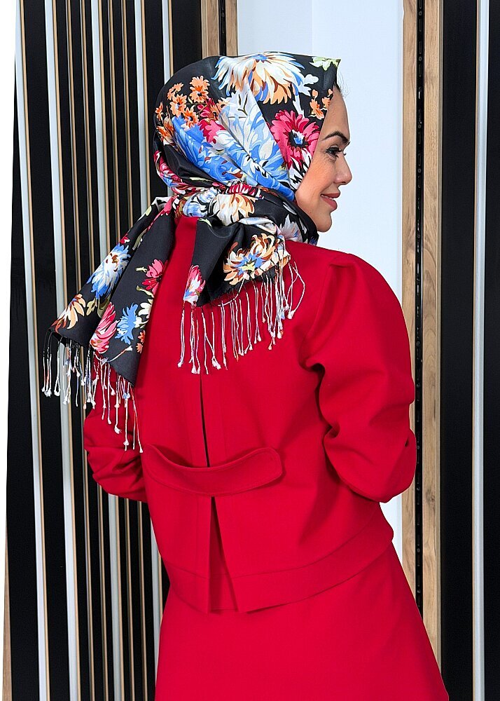 Noİ Double Krep Omuzları Pileli Fermuarlı Kısa Ceket KIRMIZI - 3