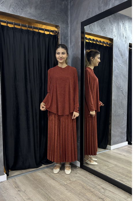 Noi Elenay Önü Kısa Arkası Uzun Bluz TABA - 3