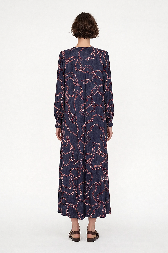 Noİ Fitilli Jakar Noi Logolu Zincir Desenli Elbise LACİVERT - 1