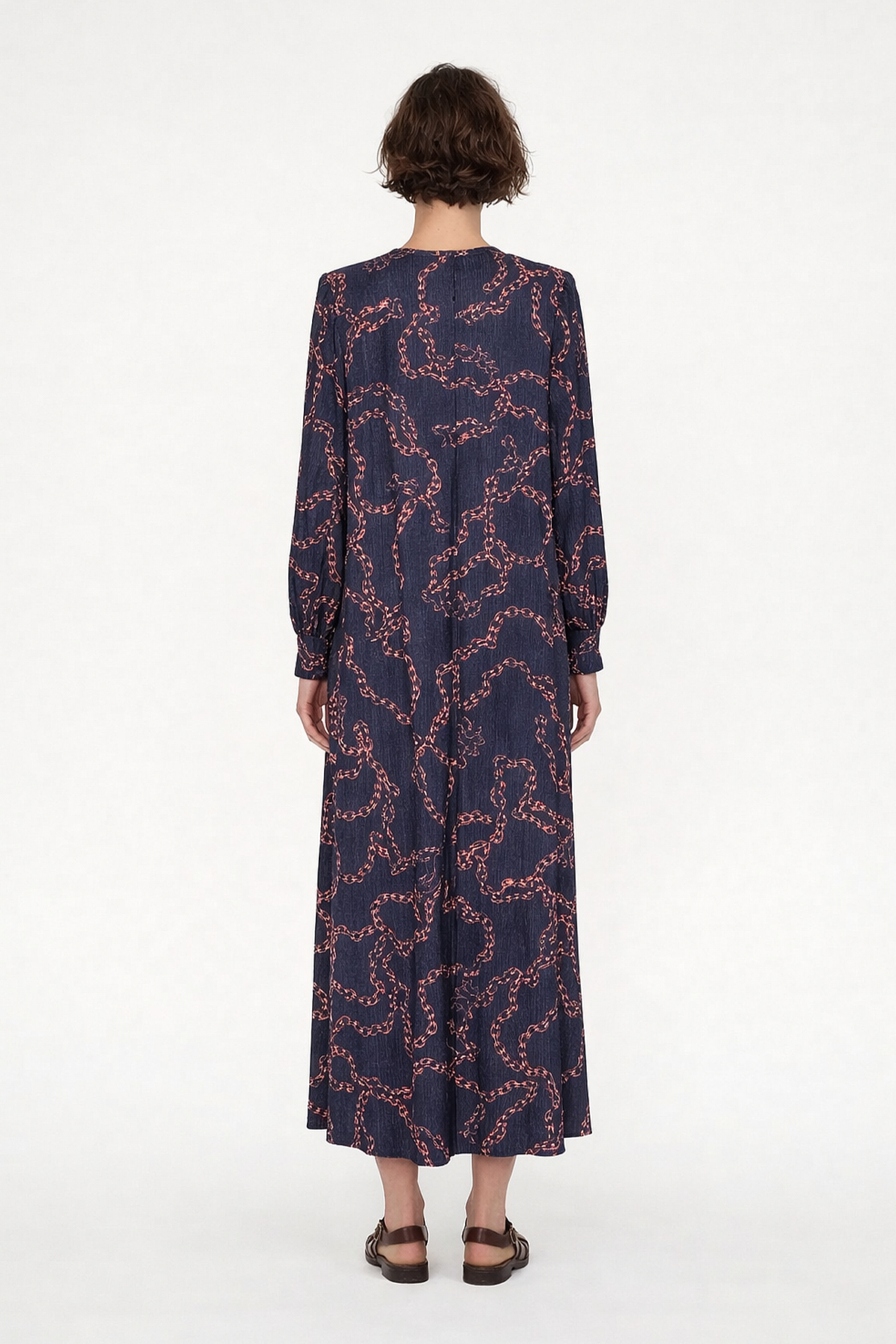 Noİ Fitilli Jakar Noi Logolu Zincir Desenli Elbise LACİVERT - 1