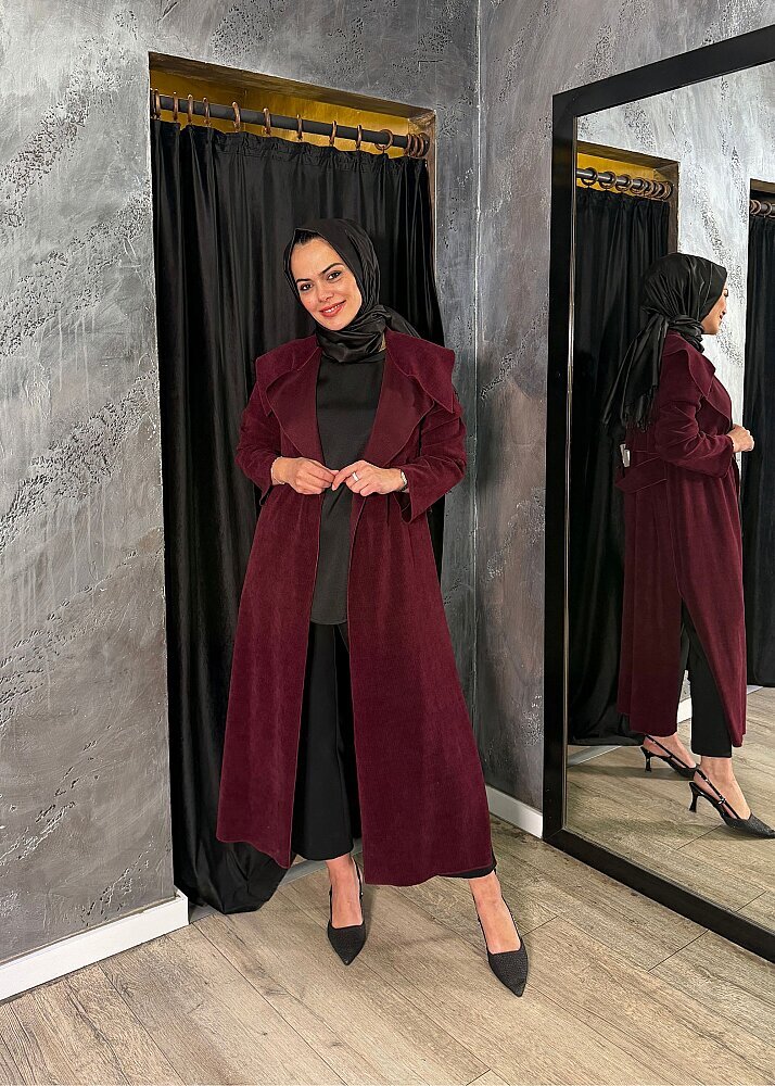 Noi Fitilli Kadife Arkası Kemerli Ceket BORDO