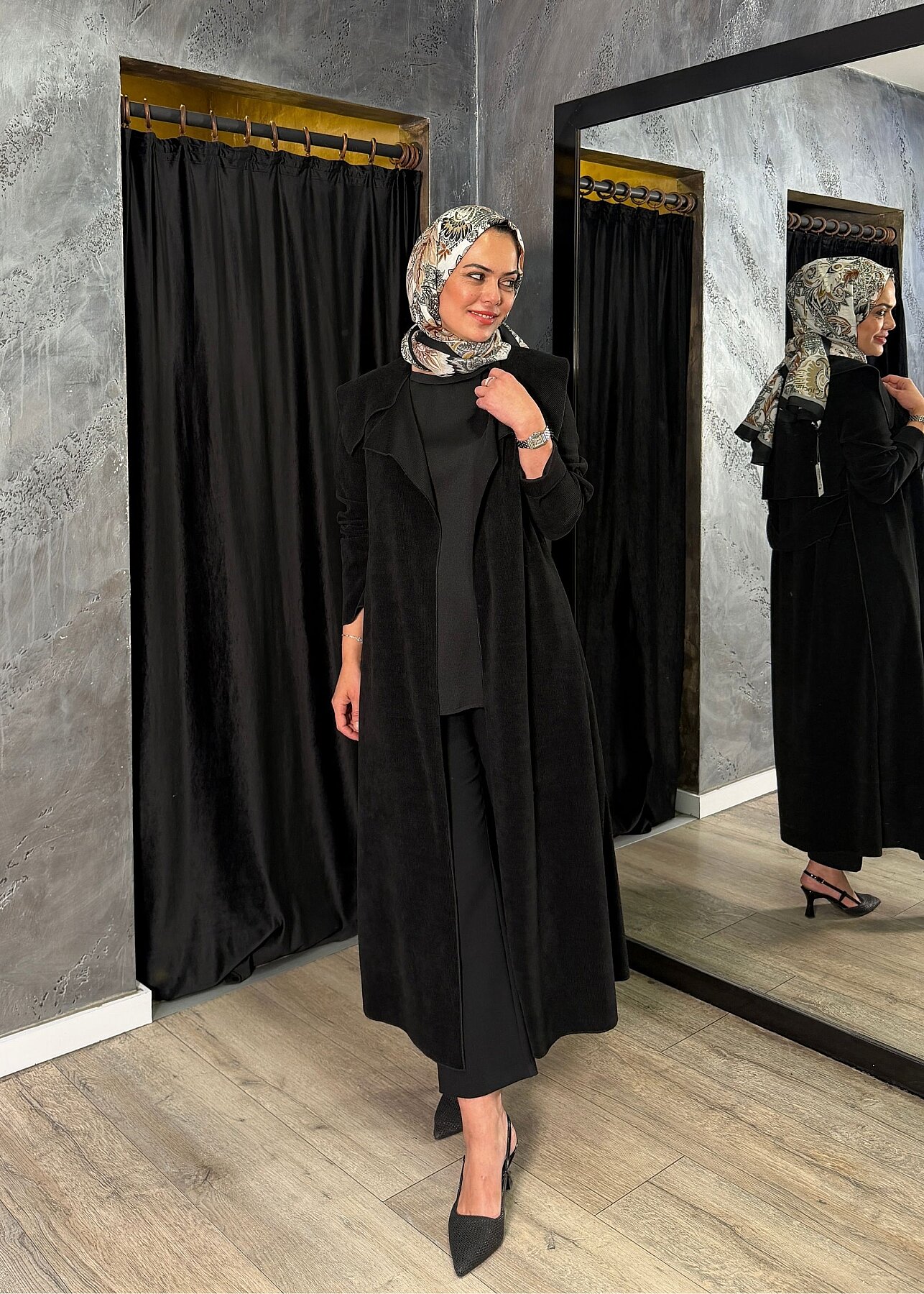 Noi Fitilli Kadife Arkası Kemerli Ceket SİYAH - 4