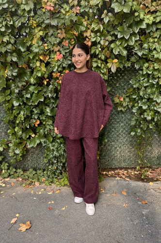 Noi Fitilli Melanj Triko Bol Paça Pantolon BORDO - NOİ (1)
