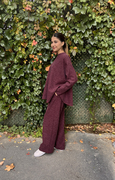 Noi Fitilli Melanj Triko Bol Paça Pantolon BORDO - 3