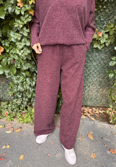 Noi Fitilli Melanj Triko Bol Paça Pantolon BORDO - 4