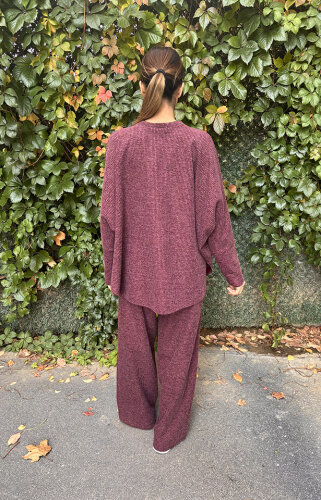 Noi Fitilli Melanj Triko Bol Paça Pantolon BORDO - 5