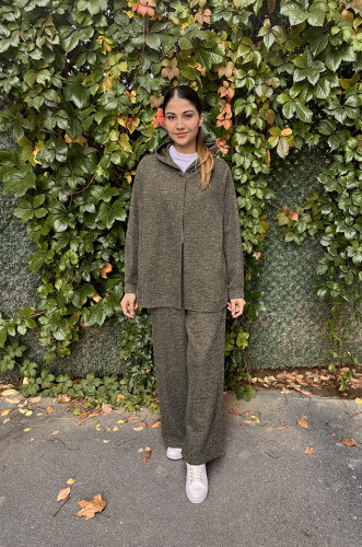 Noi Fitilli Melanj Triko Bol Paça Pantolon HAKİ - NOİ