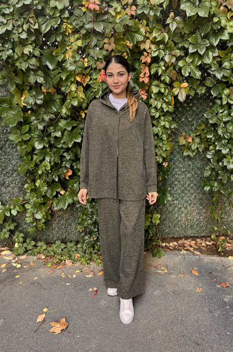 Noi Fitilli Melanj Triko Bol Paça Pantolon HAKİ - 1