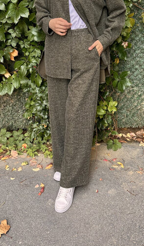 Noi Fitilli Melanj Triko Bol Paça Pantolon HAKİ - 4