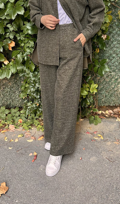 Noi Fitilli Melanj Triko Bol Paça Pantolon HAKİ - 4