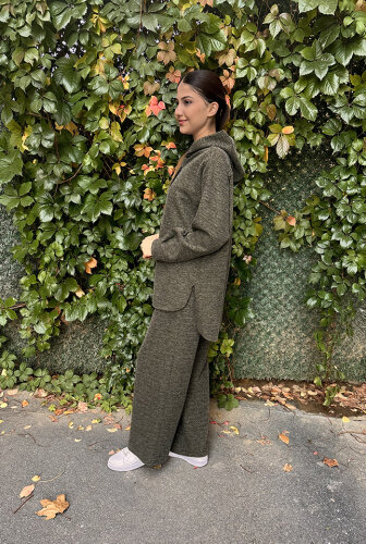 Noi Fitilli Melanj Triko Bol Paça Pantolon HAKİ - 5