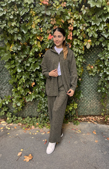 Noi Fitilli Melanj Triko Kapşonlu Hırka HAKİ - 2