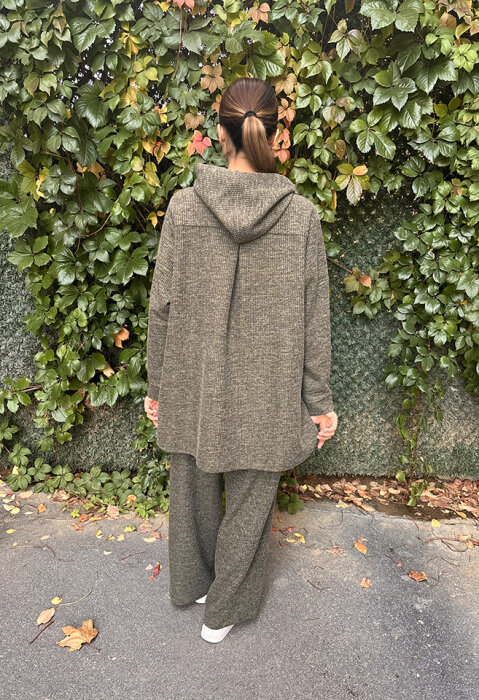 Noi Fitilli Melanj Triko Kapşonlu Hırka HAKİ - 6