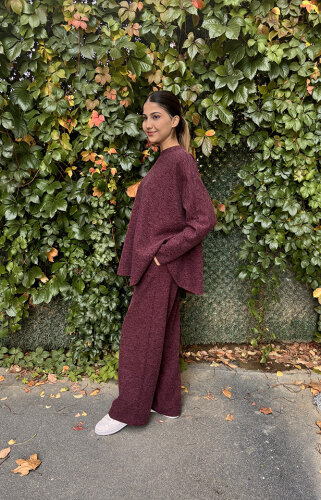 Noi Fitilli Melanj Triko Yarasa Kol Bluz BORDO - 3