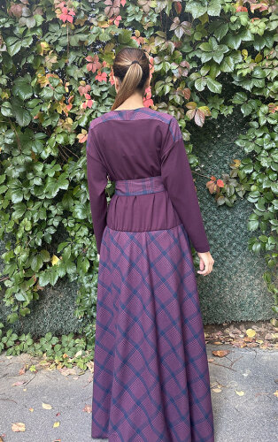 Noi İnce Modal Bluzlu Balon Ekose Etekli Elbise MÜRDÜM - 3