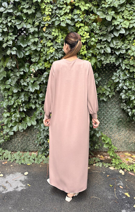 Noi İnce Modal Ön Büyük El Çizimi Rain Desenli Elbise VİZON - 4