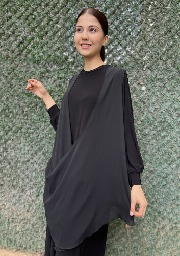 Noi Jarse Şifon Yelekli Elbise SİYAH - 2