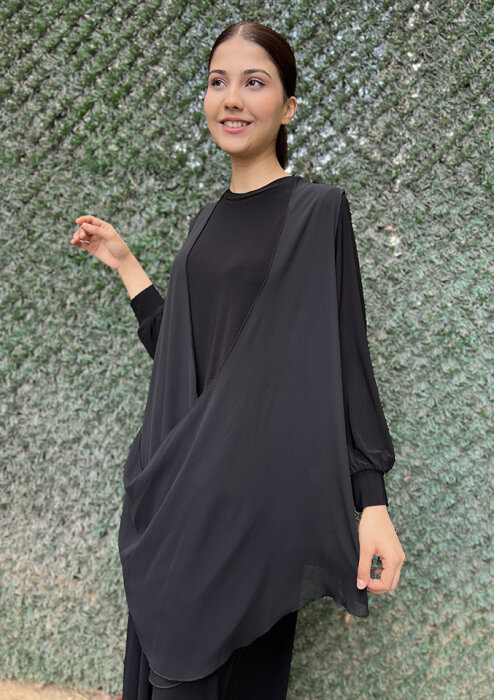Noi Jarse Şifon Yelekli Elbise SİYAH - 2