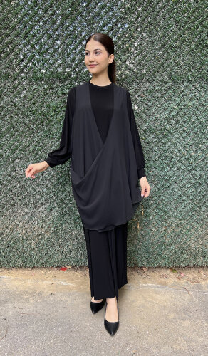 Noi Jarse Şifon Yelekli Elbise SİYAH - 4