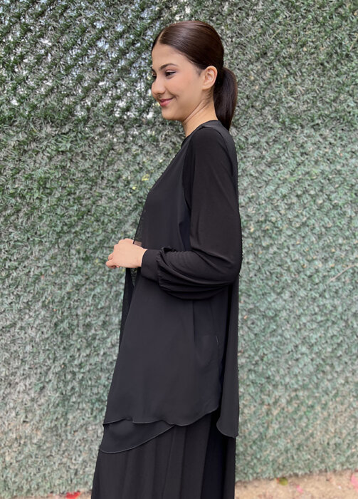 Noi Jarse Şifon Yelekli Elbise SİYAH - 6