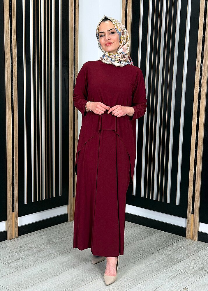 Noİ Jarse Üstten Aller Parçalı Elbise BORDO