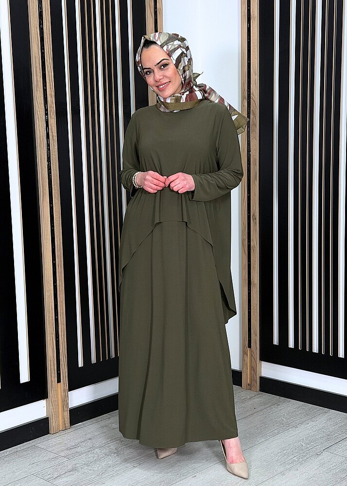 Noİ Jarse Üstten Aller Parçalı Elbise HAKİ