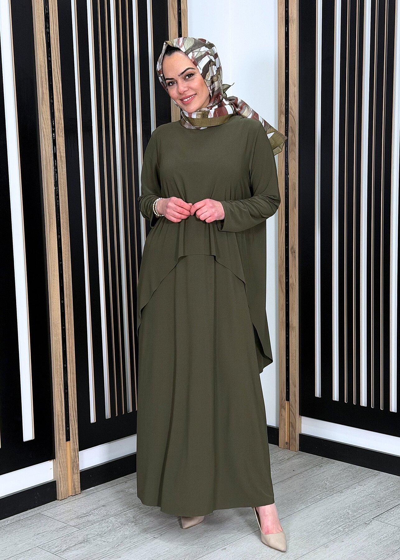 Noİ Jarse Üstten Aller Parçalı Elbise HAKİ - 1