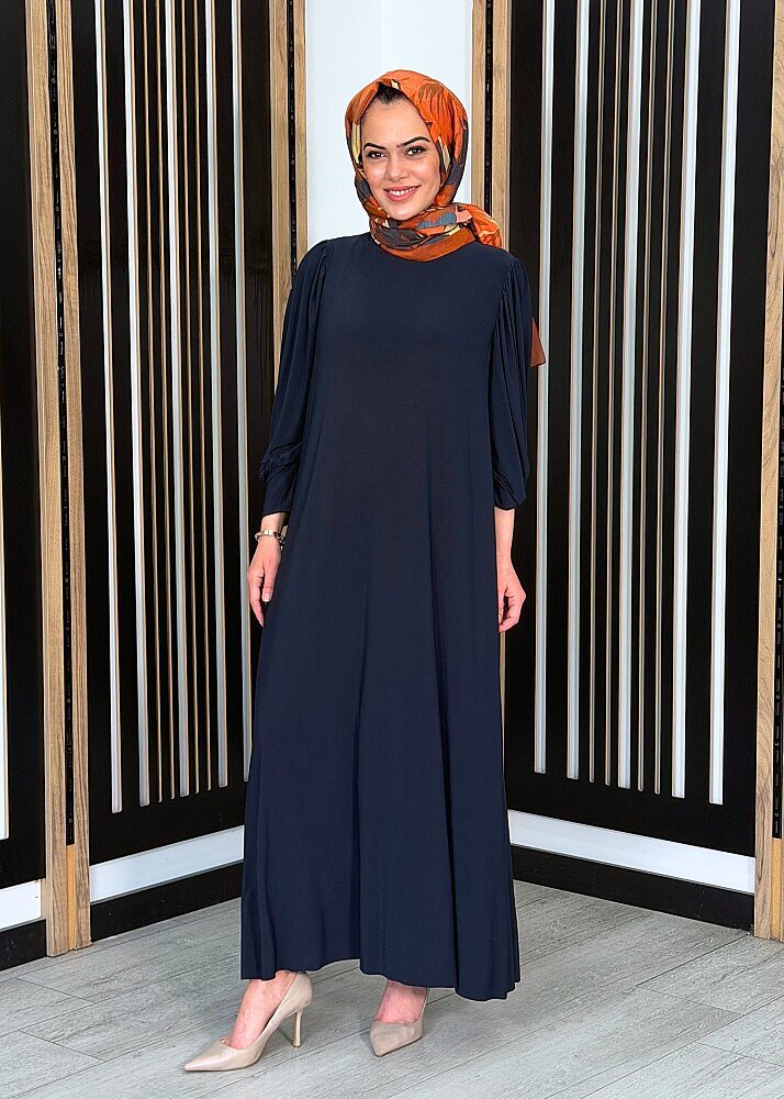 Noİ Jarse Yakadan Fularlı Elbise LACİVERT