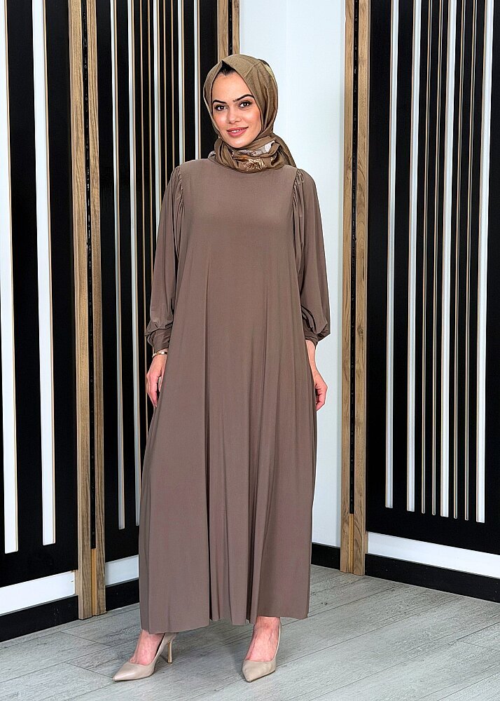 Noİ Jarse Yakadan Fularlı Elbise VİZON