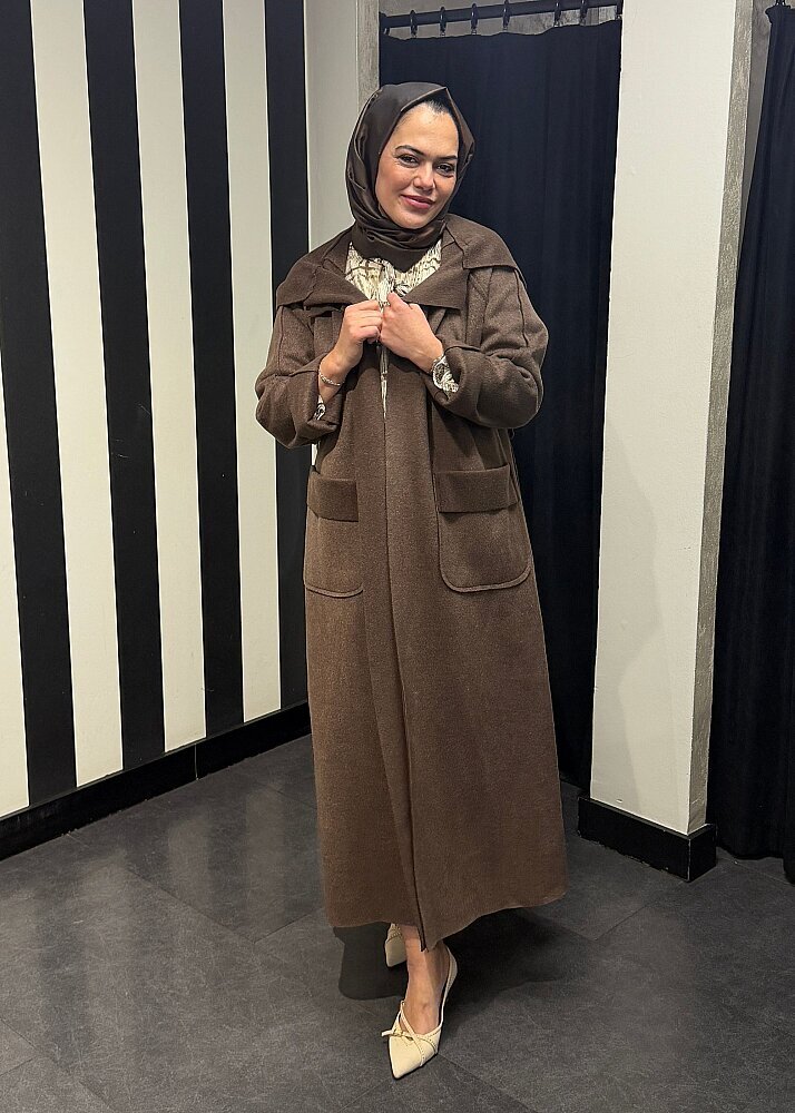 Noi Kaşe Reglan Kol Kapşonlu Kemerli Kaban KAHVE - 3