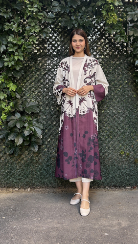 Noi Keten Bohemian Desenli Kimono BORDO - 1