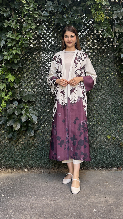 Noi Keten Bohemian Desenli Kimono BORDO - 1