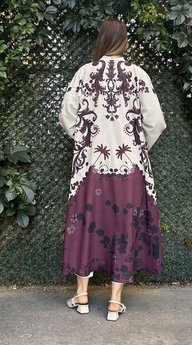 Noi Keten Bohemian Desenli Kimono BORDO - 3